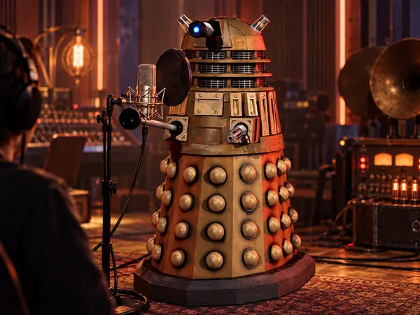 Bronze science-fiction robot with a domed head