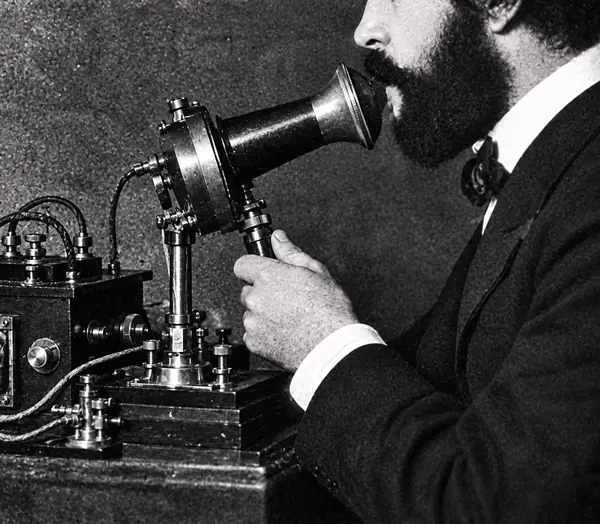 Early telephone equipment in close-up