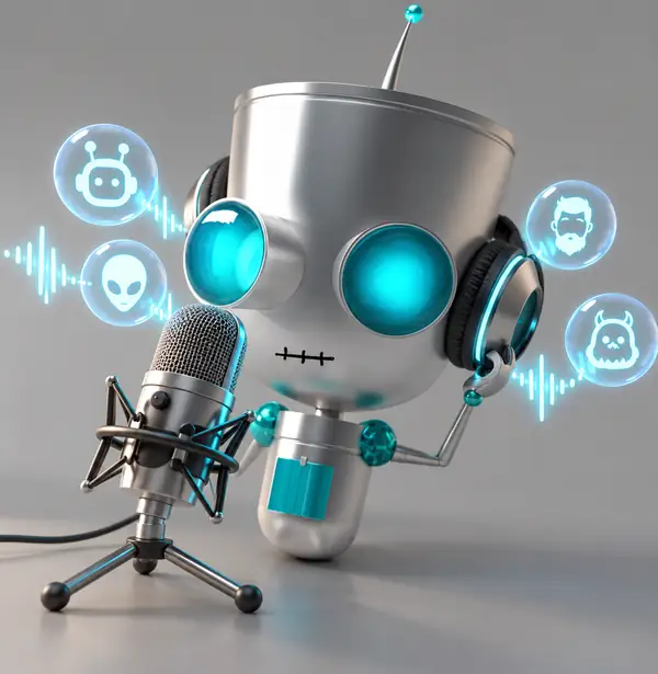 Friendly little robot with glowing blue eyes