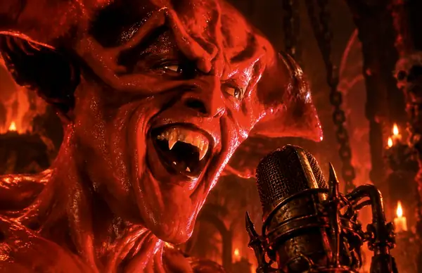 Red horned fantasy creature roaring