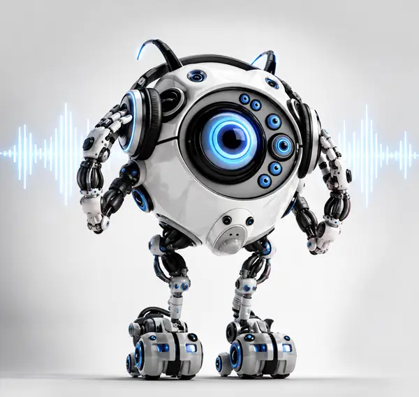 Round one-eyed mechanical robot
