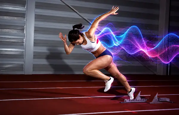 Sprinter accelerating on a running track