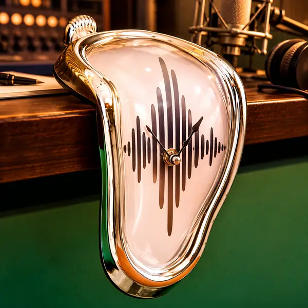 Surreal melting clock draped over an edge