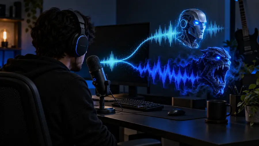 Processed voice recording workspace with a changed vocal character