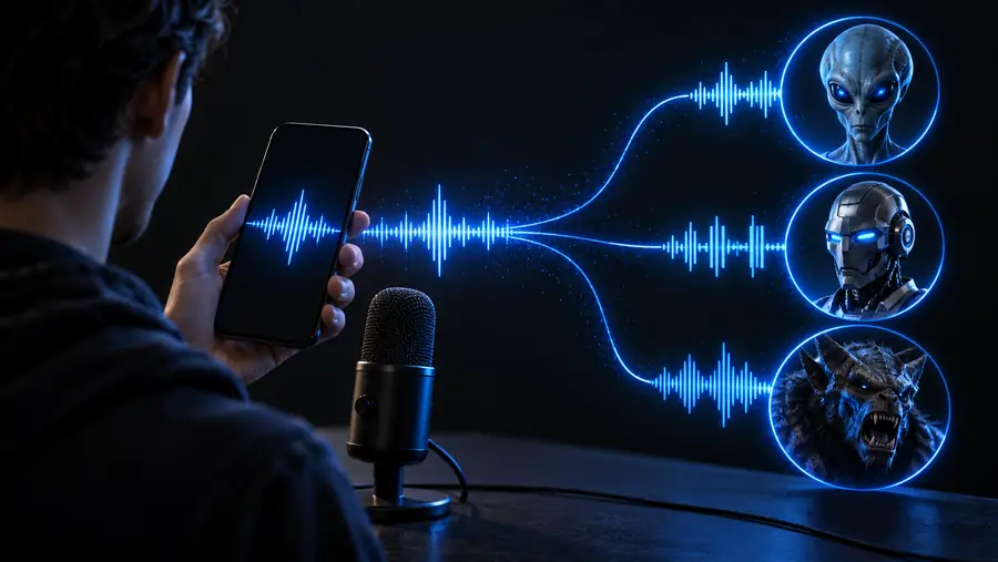 Altered voice represented on a mobile device